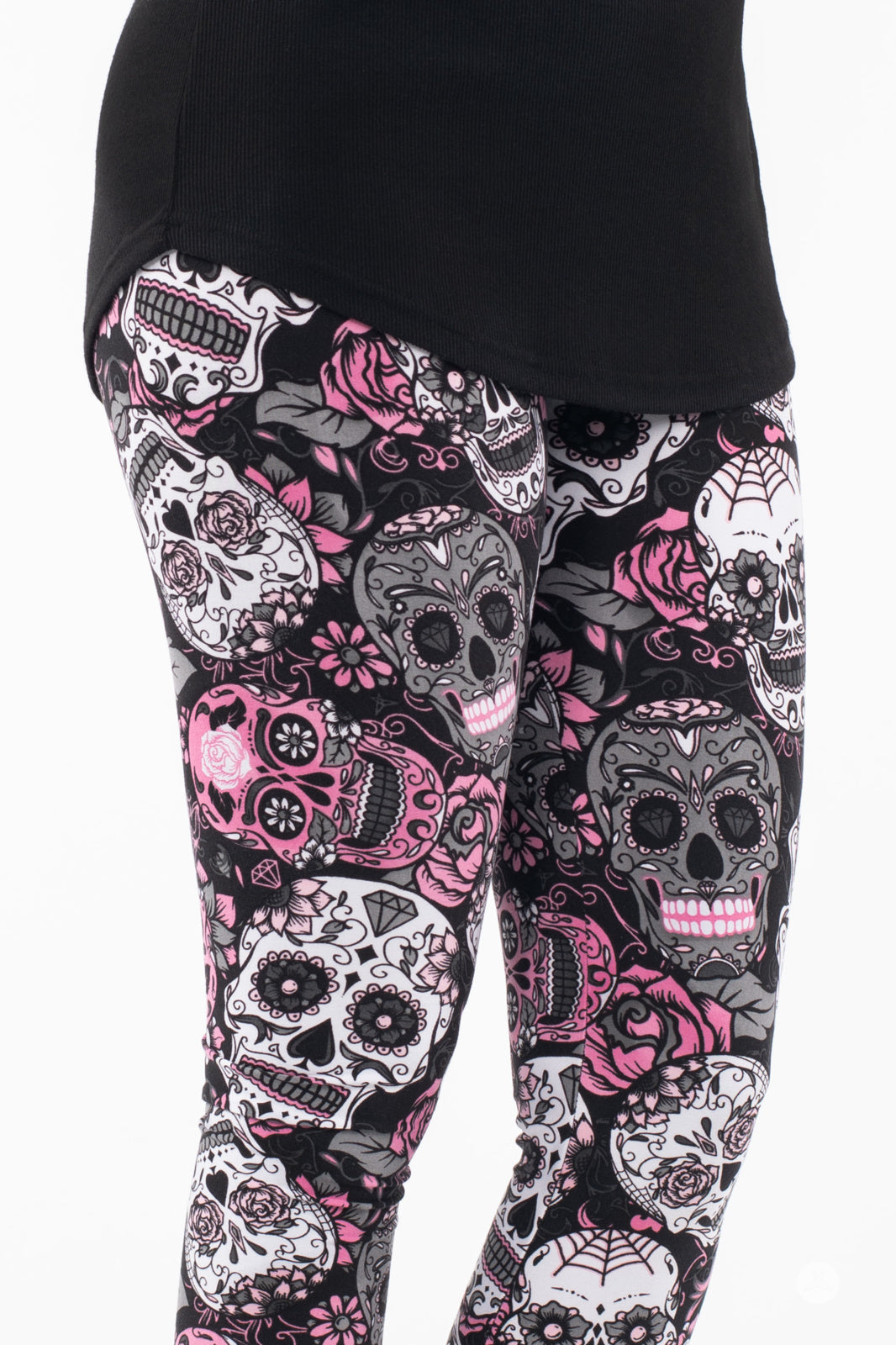 SweetLegs Black Petal Patterned Leggings - Hip