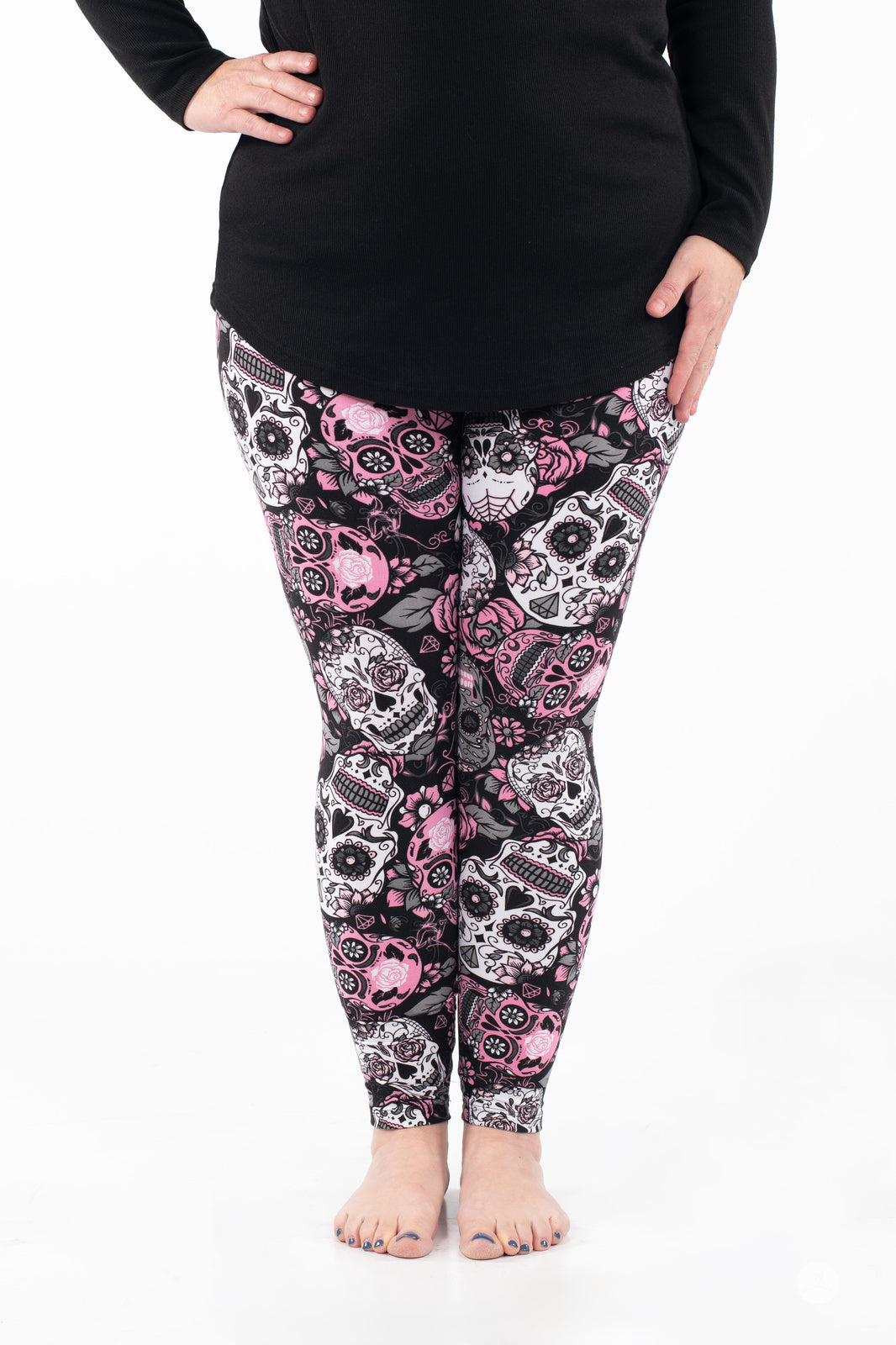 SweetLegs Black Petal Patterned Leggings - One - Legs