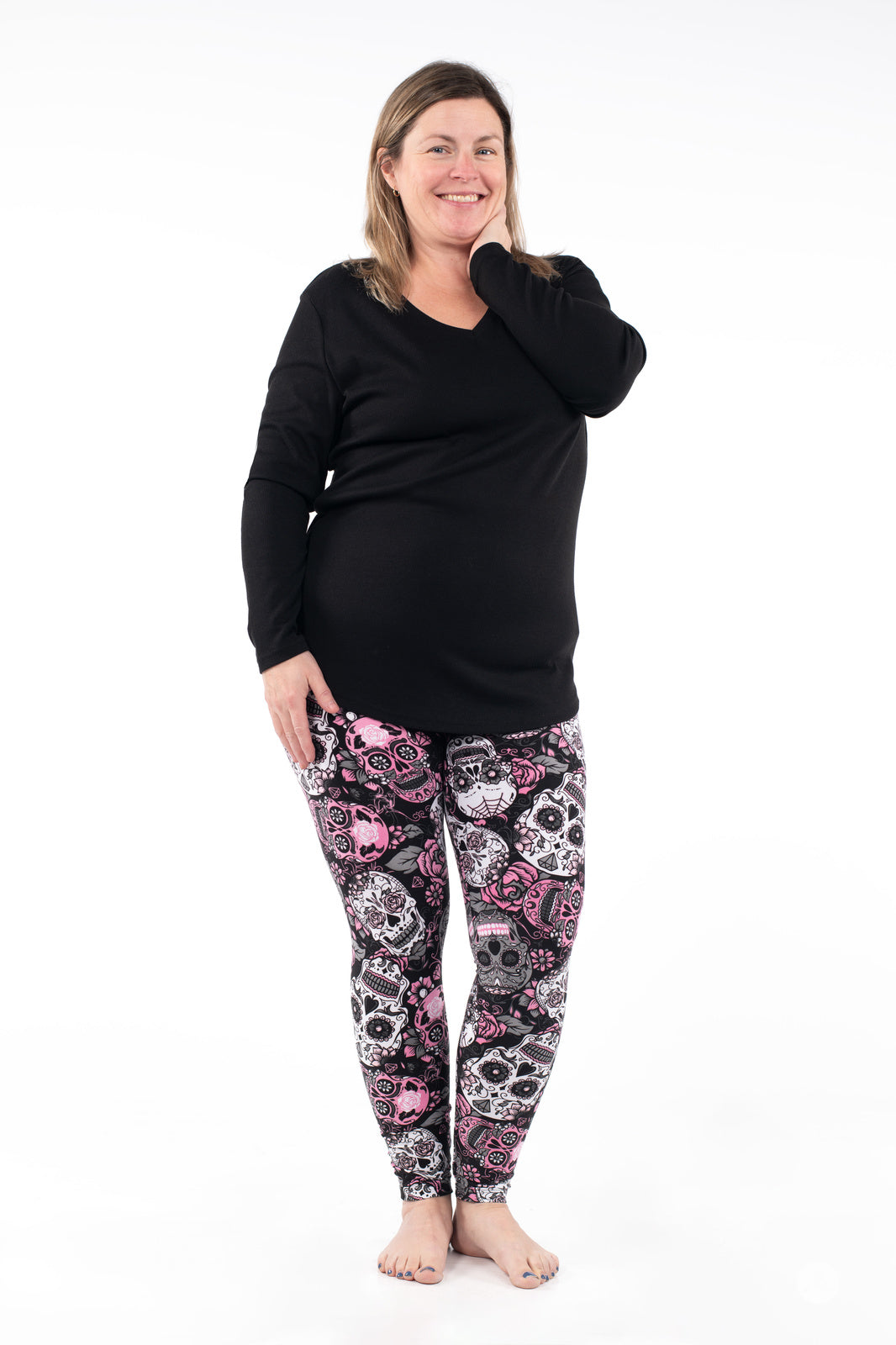 SweetLegs Black Petal Patterned Leggings - One