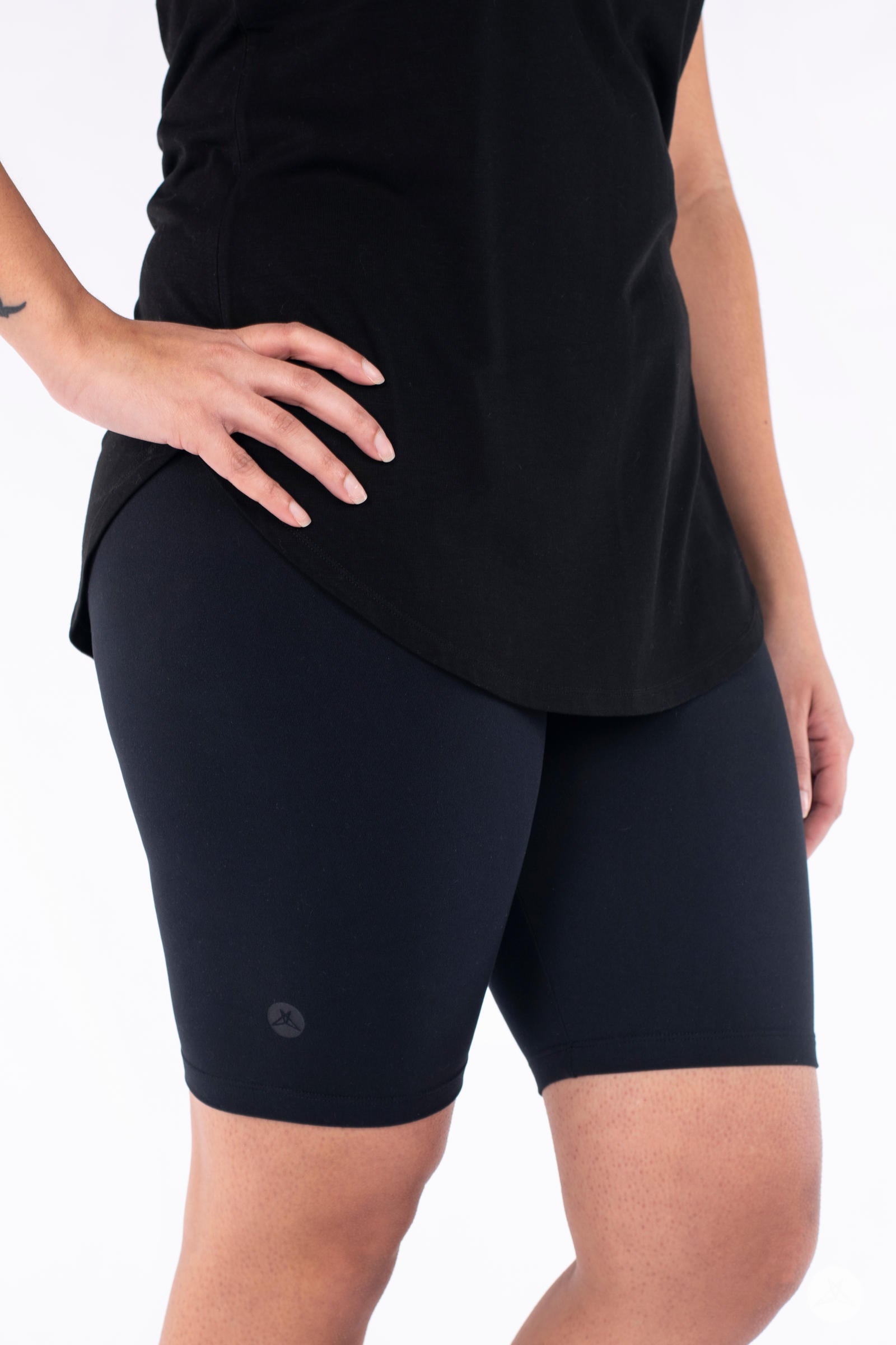 SweetLegs Black Biker Shorts with a sleek fit cropped above the knee for stylish summer layering and comfort