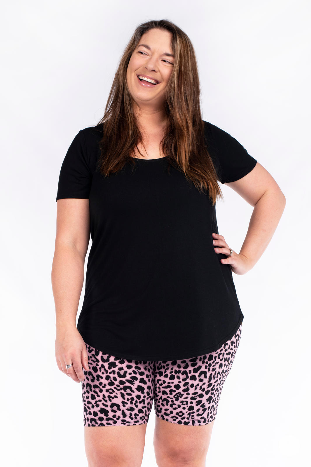 SweetLegs A Little Wild Biker Shorts in mauve cheetah print cropped above the knee for stylish summer comfort