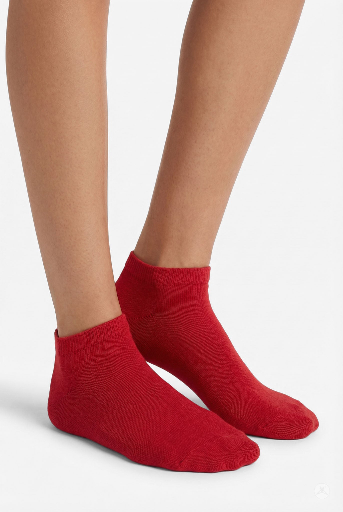 Pair of red ankle socks worn on feet from SweetLegs Heart Pop 4-Pack Ankle Socks collection