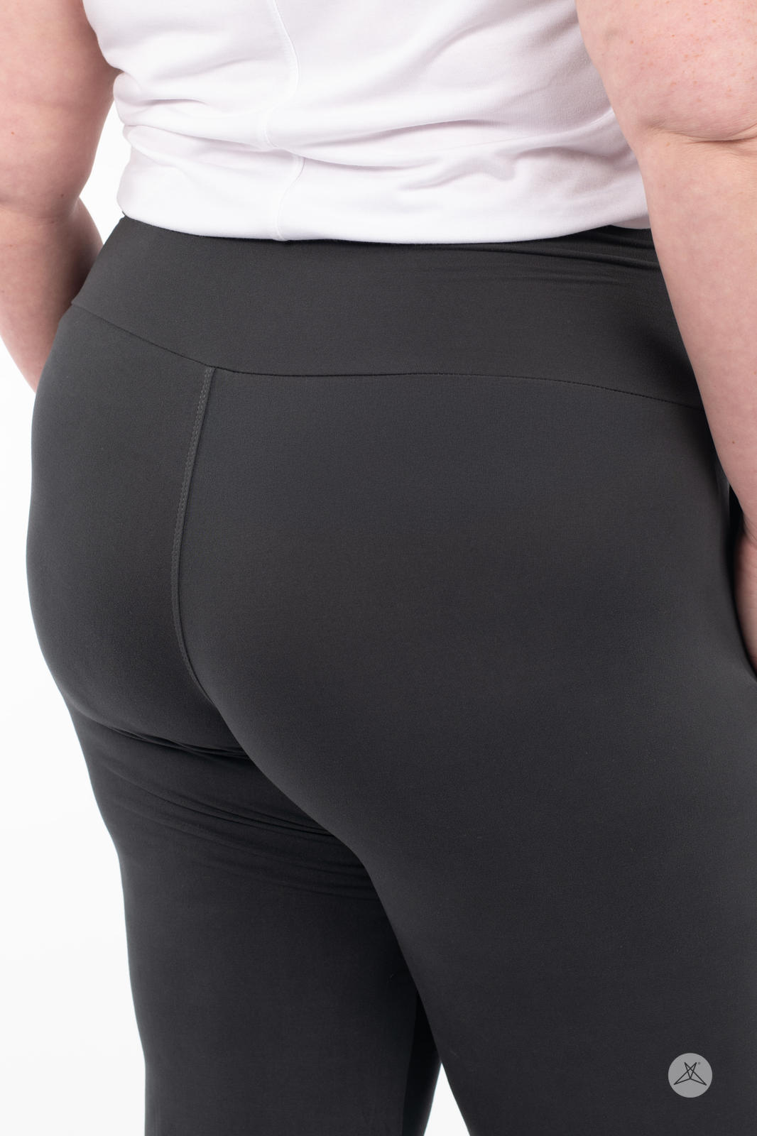 Rear close-up of SweetLegs High-Waist Wide Leg Crops in black highlighting smooth, yoga-style waistband and seam details