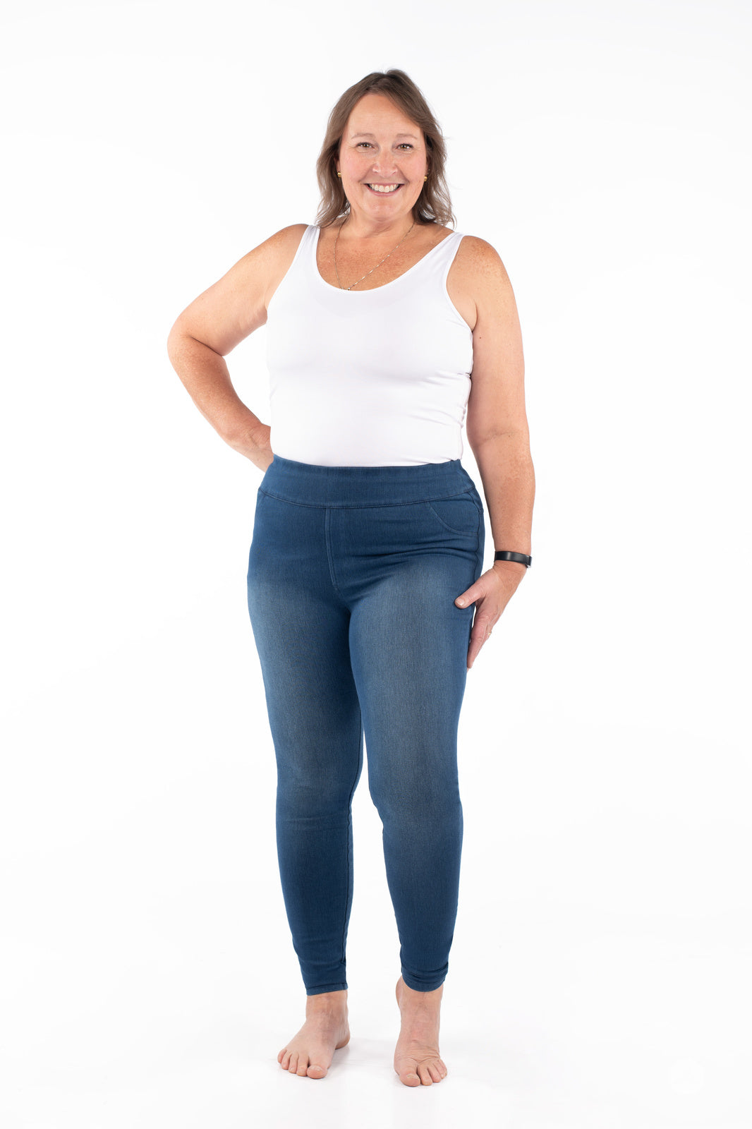 Denim High-Waisted Pocket Leggings