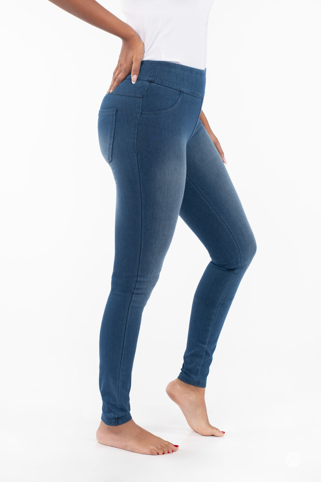 Denim High-Waisted Pocket Leggings