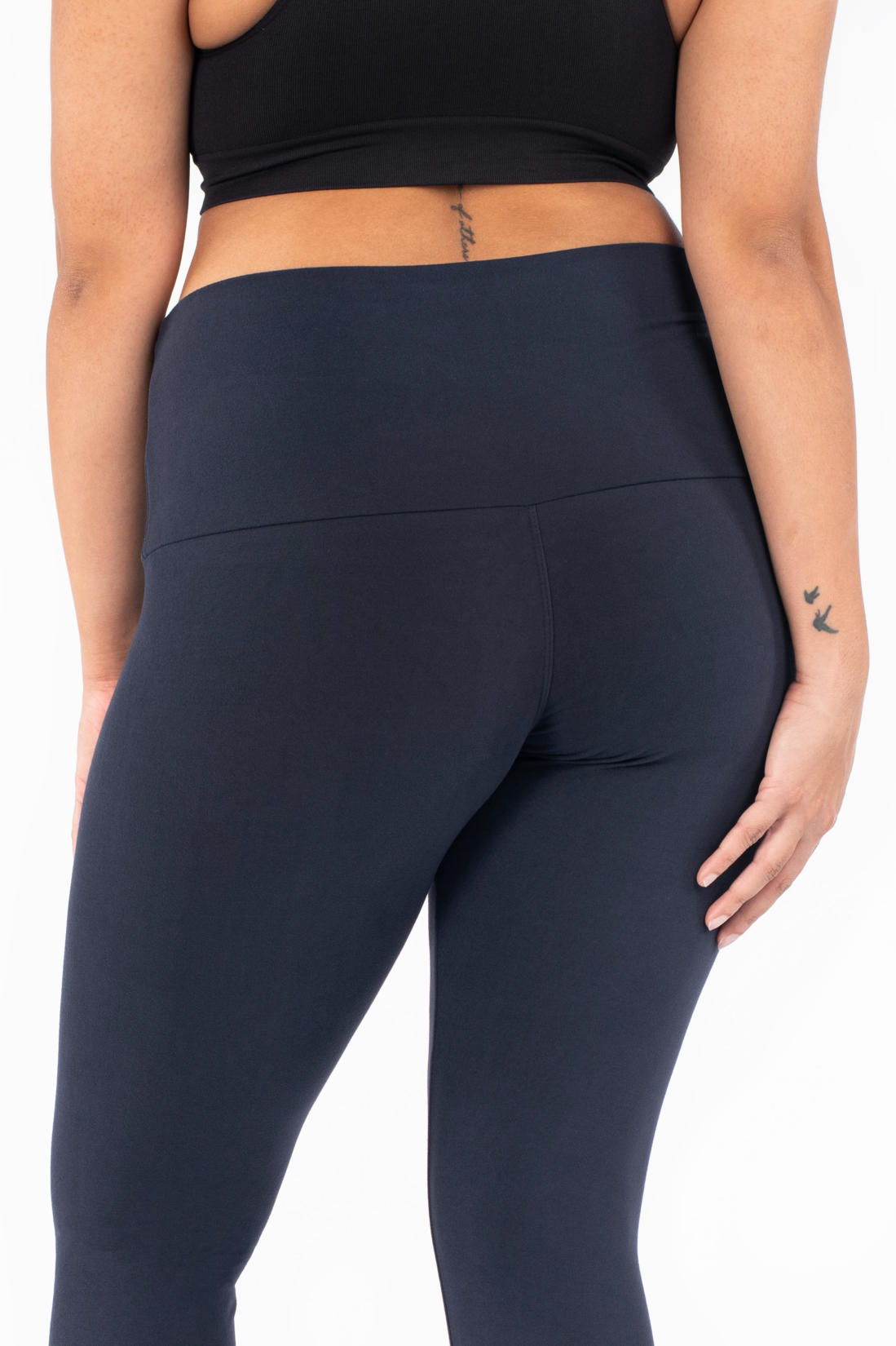 Back view of SweetLegs Navy Wide Waistband Leggings showing smooth fabric and comfortable mid-rise waistband