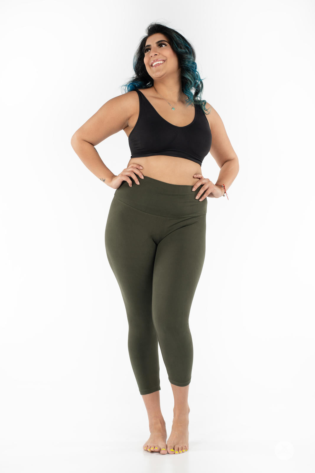 Olive Wide Waistband Crops