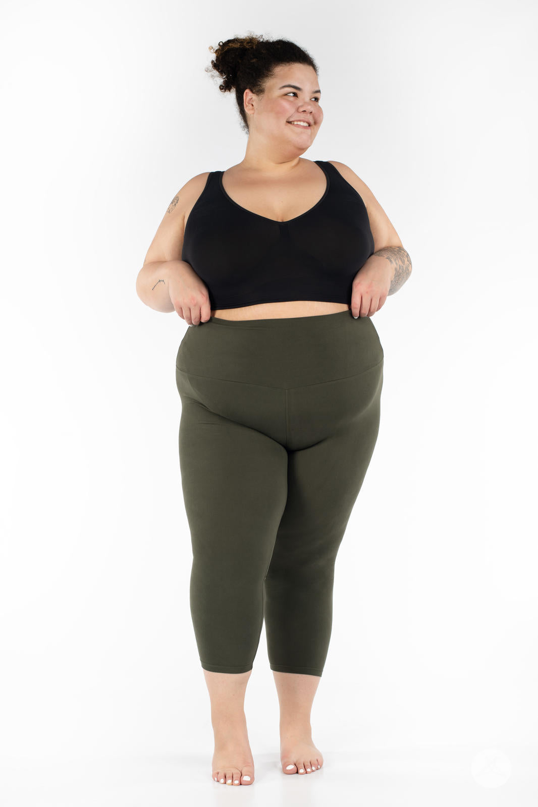 Olive Wide Waistband Crops