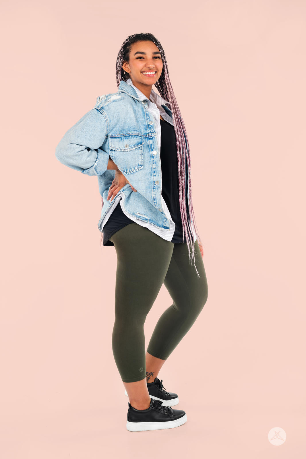 Olive Wide Waistband Crops