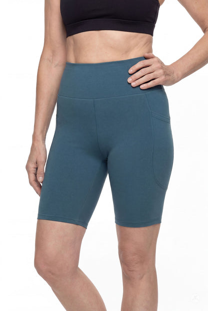 Deep Teal High-Waisted Pocket Biker Shorts