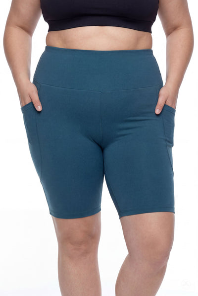 Deep Teal High-Waisted Pocket Biker Shorts - Biker Shorts