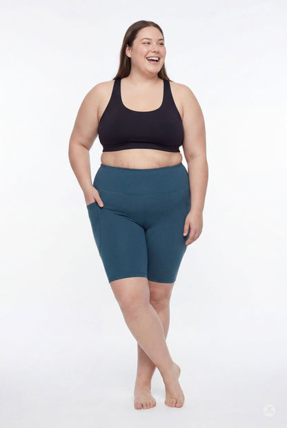 Deep Teal High-Waisted Pocket Biker Shorts