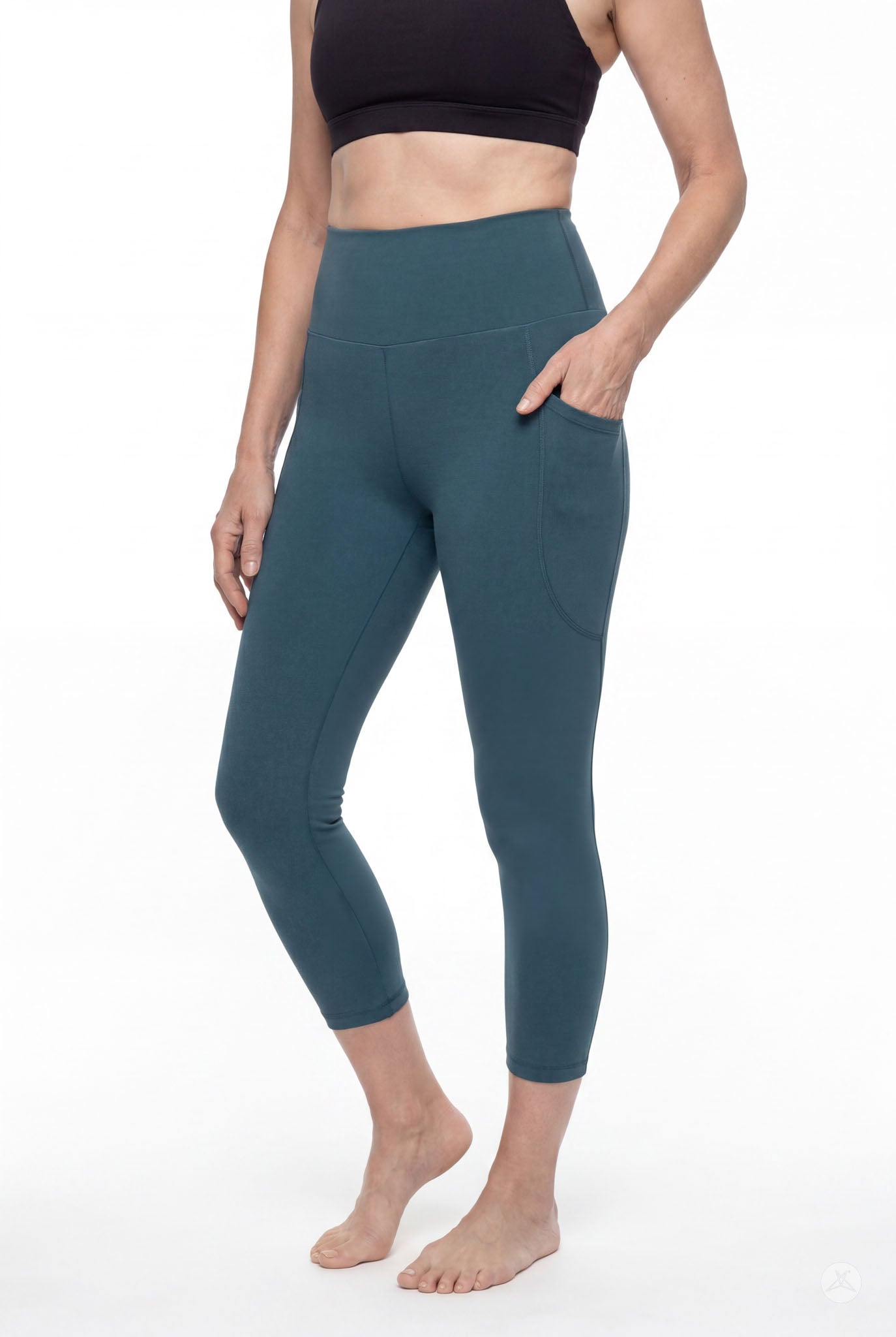Deep Teal High-Waisted Pocket Crops