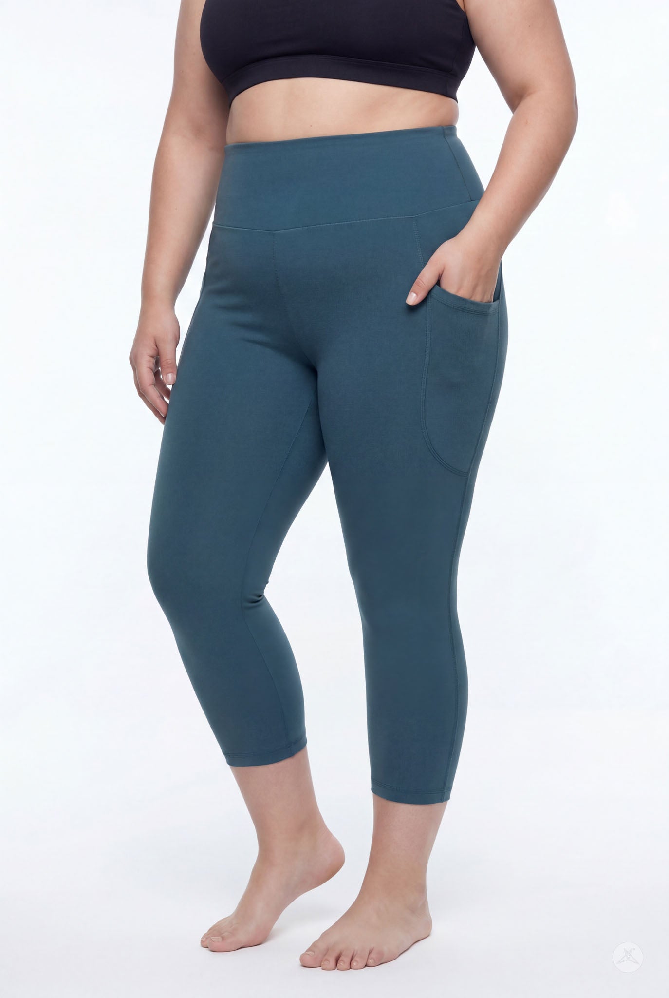 Deep Teal High-Waisted Pocket Crops
