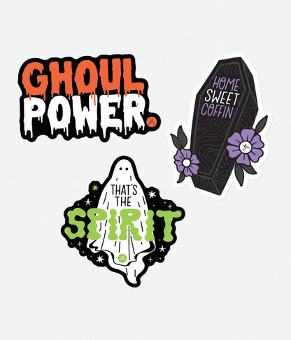 SweetLegs Ghoul Power Sticker Pack featuring ghost coffin and spooky Halloween sticker designs