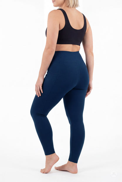 SweetLegs Still Water High-Waisted Pocket Leggings worn by a barefoot model from behind
