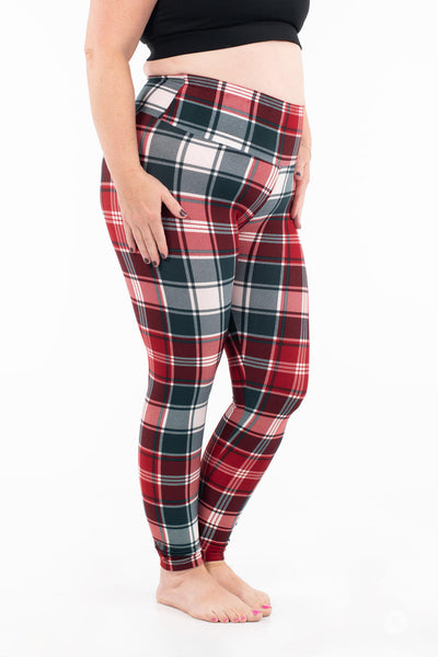 Merry Tartan High-Waisted Leggings - Women Christmas Leggings