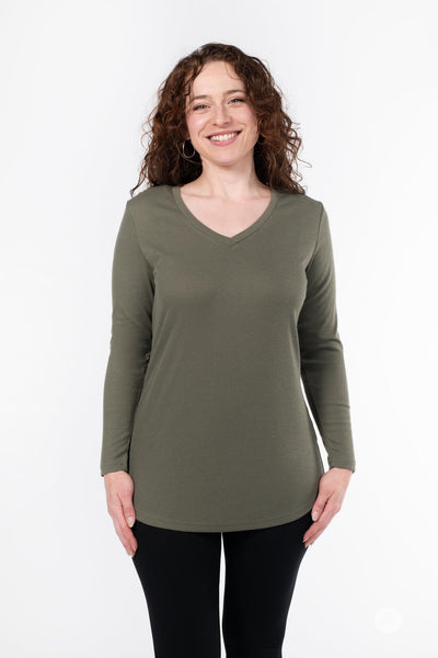 Ribbed Long Sleeve V-Neck - Sale