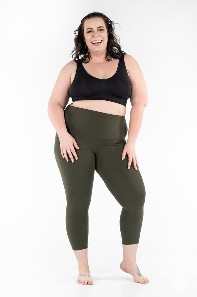 Olive Wide Waistband Crops