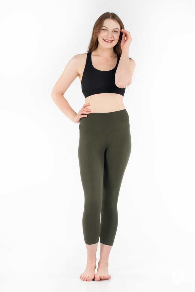 Olive Wide Waistband Crops